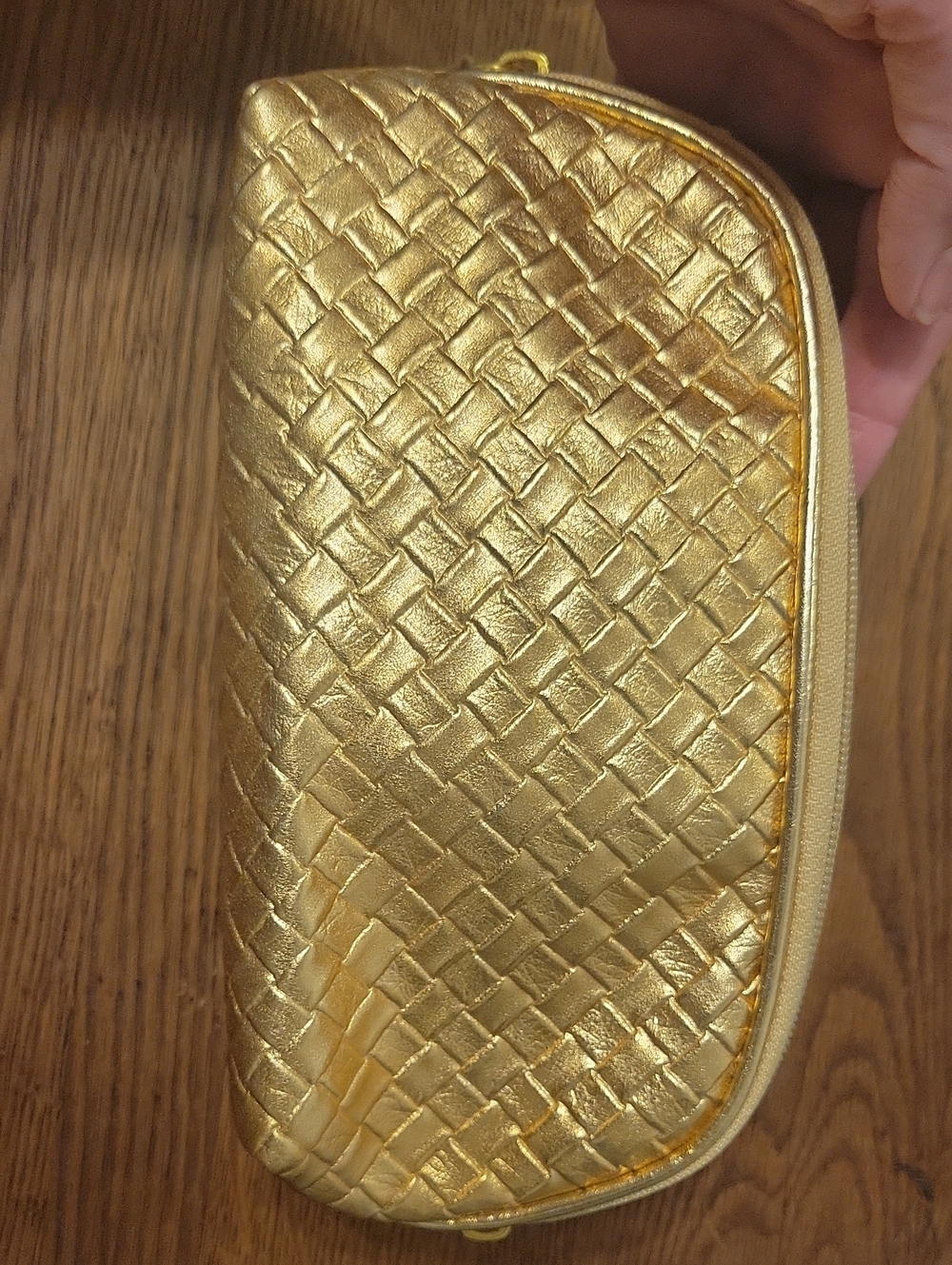 Vince Camuto Metallic Gold Woven Zip Cosmetic Pouch